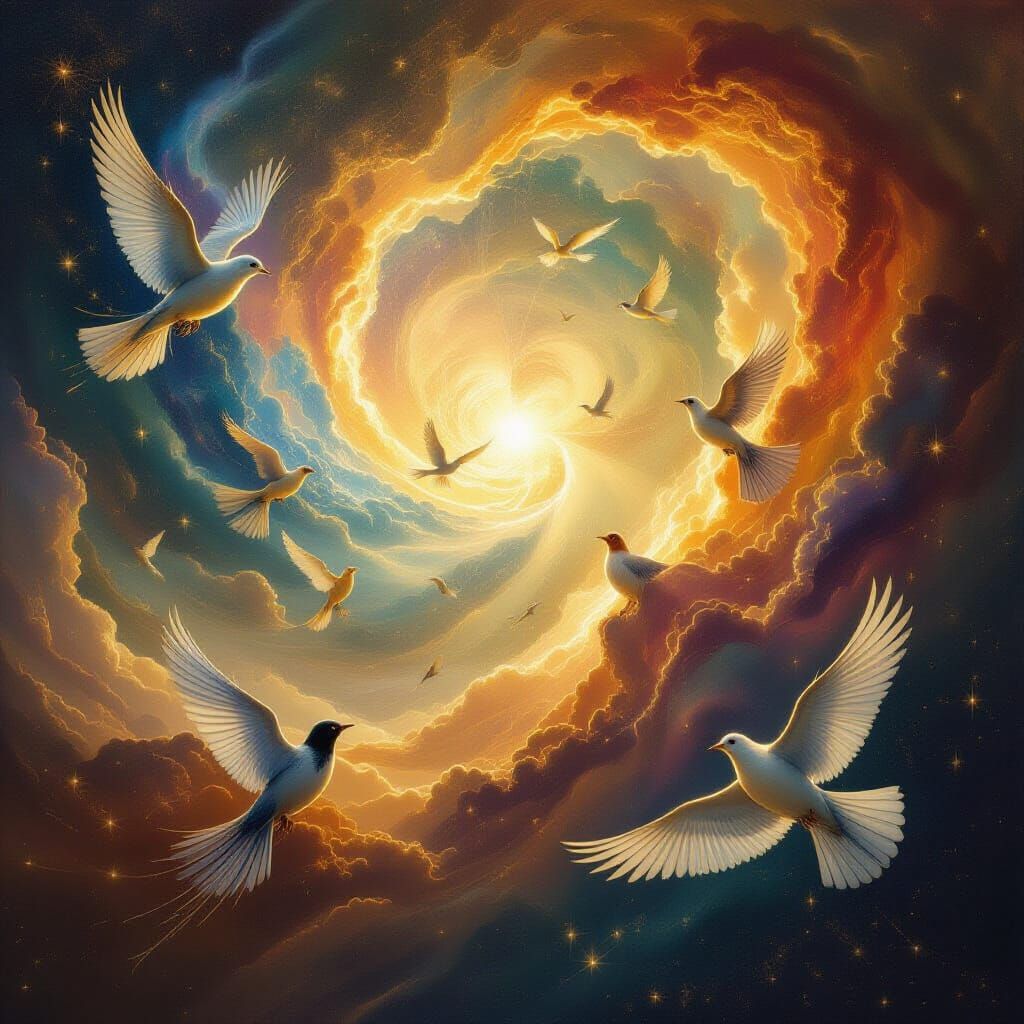 Divine Creation of Birds in Epic Digital Painting