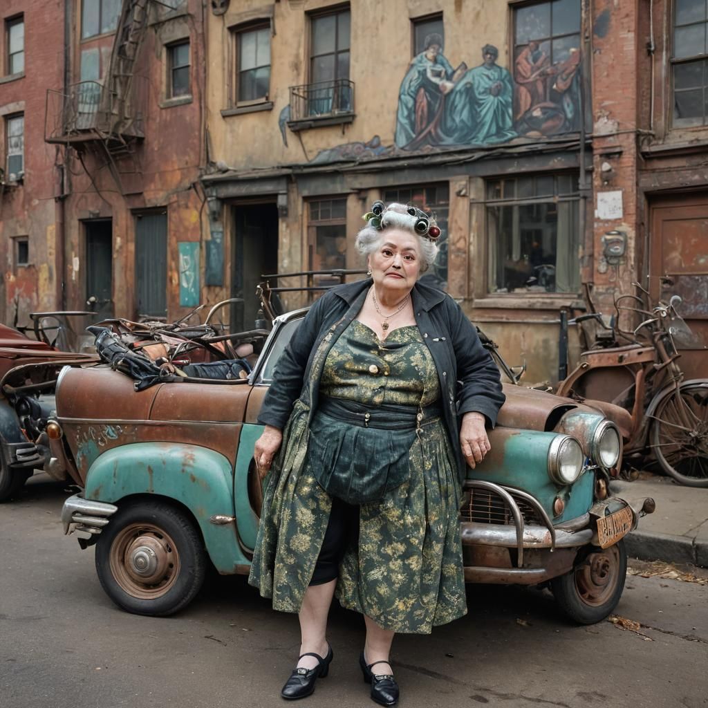 Clunkerpunk Woman in Surreal Cityscape