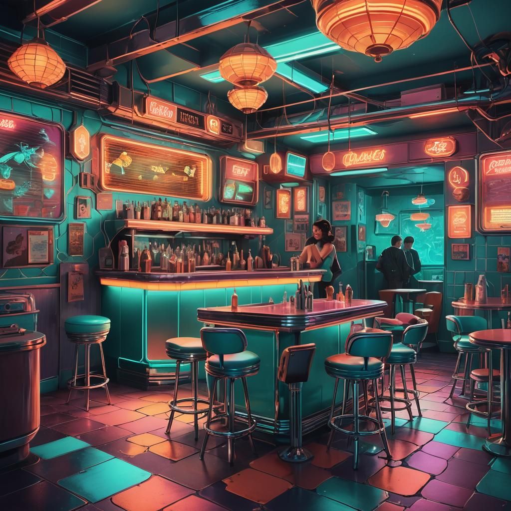 Retro-Futuristic Bee Dive Bar in 50s Style