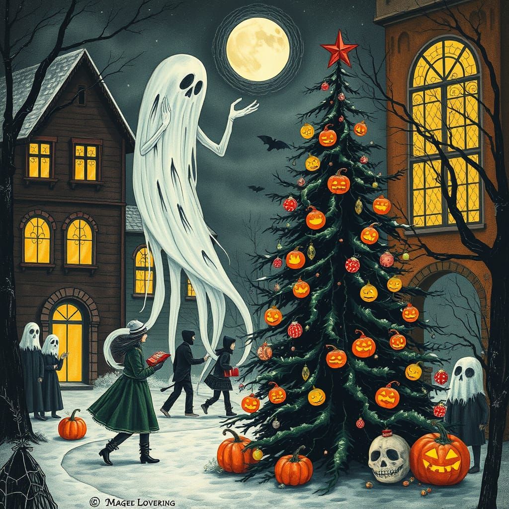 Haunted Christmas and Halloween Fusion Art