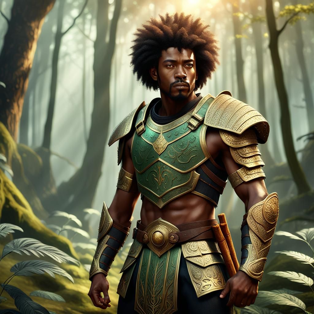 Bi-Racial Warrior in Mystical Forest Concept Art