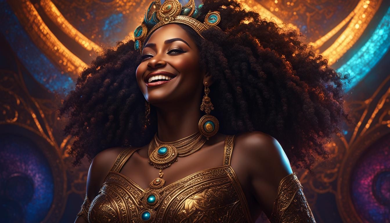 Radiant Goddess Smiling in a Spiritual Journey