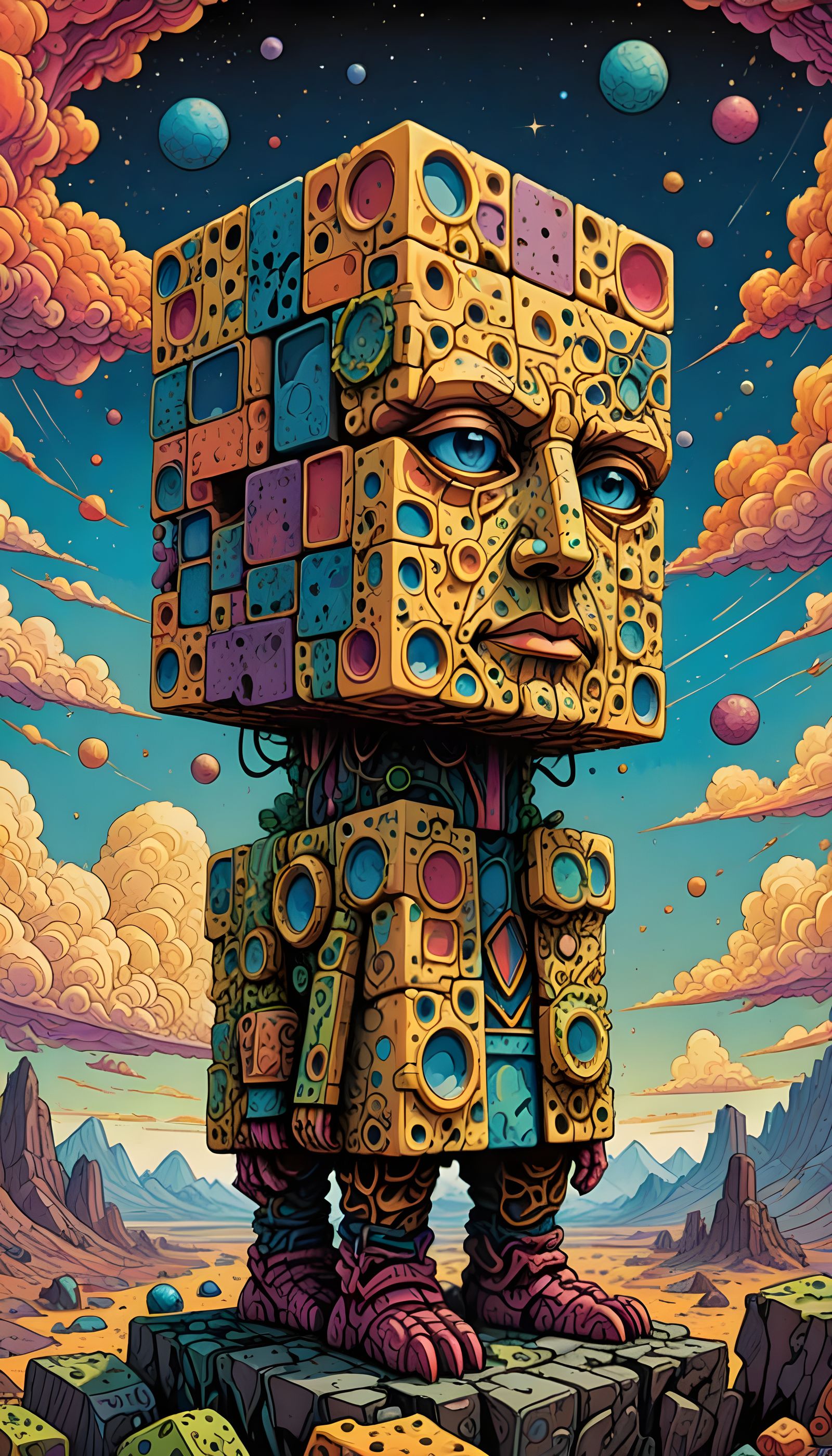 Vintage-style Menger Sponge-esque character. Moebius Comictamarung