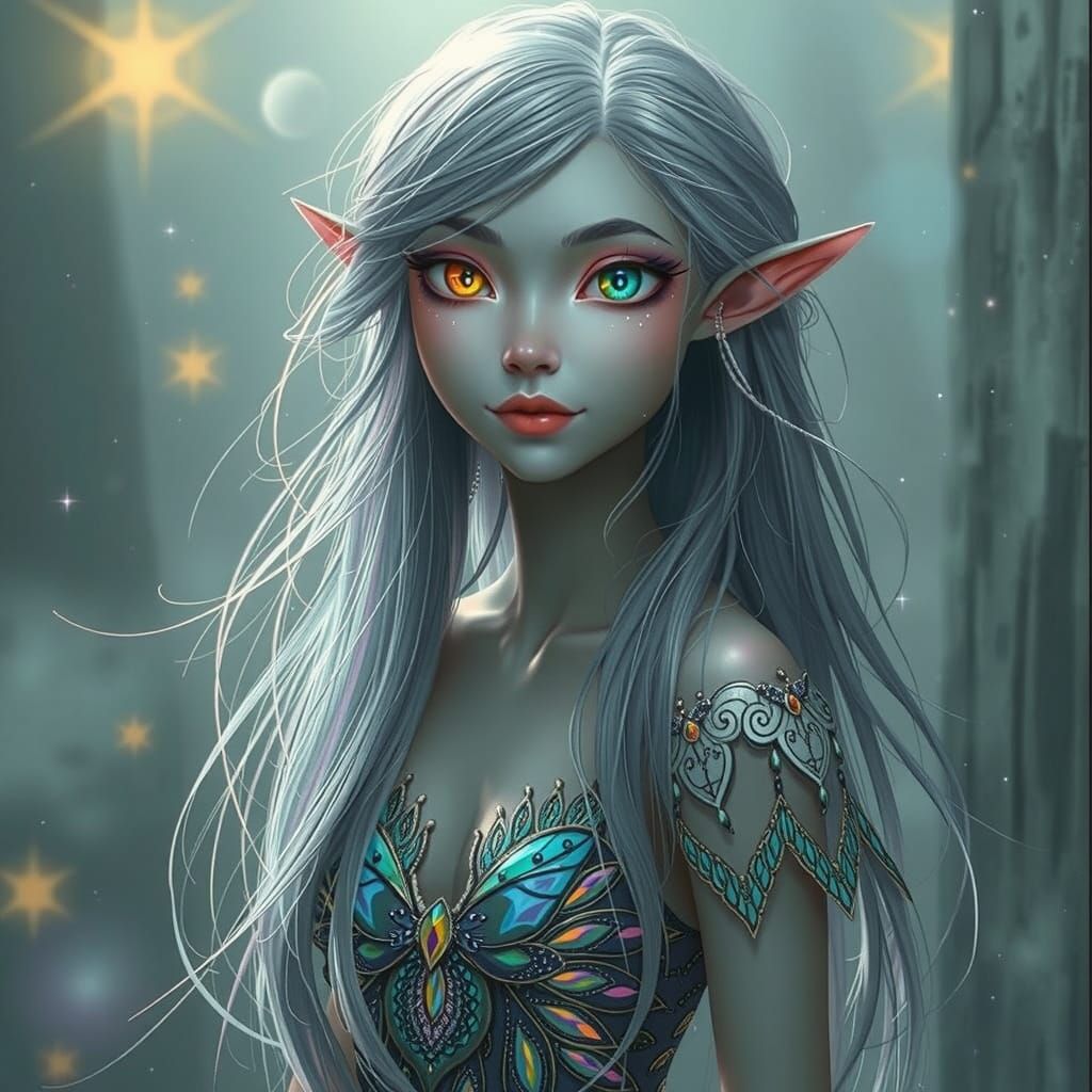 Enigmatic Fae with Shifting Colors and Glowing Gemstone Eyes