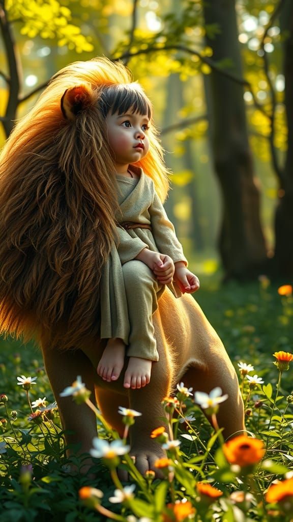 Child and Lion: A Fantasy Concept Art Scene