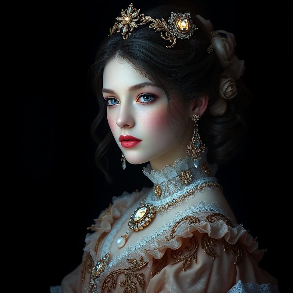 Baroque Woman Portrait in Ethereal Lighting