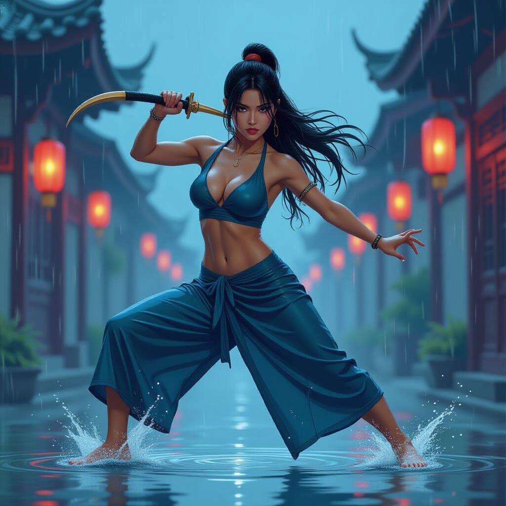 Silat Master in Rain, Digital Art Style