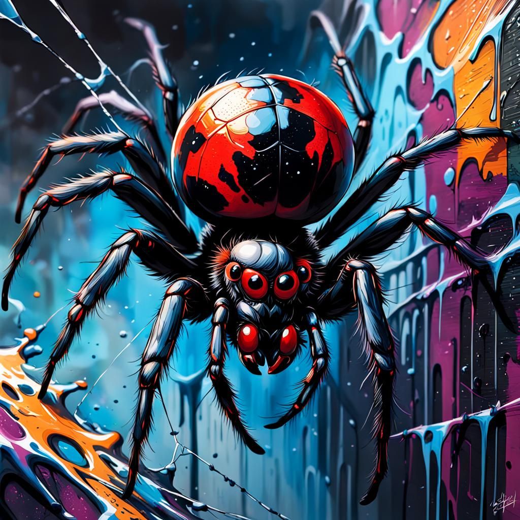 Black Widow Spider Graffiti Art on Web