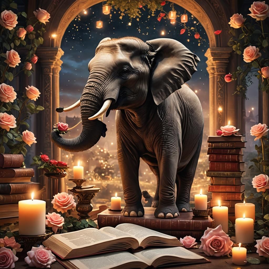 Majestic Elephant on Book in Fantasy Setting