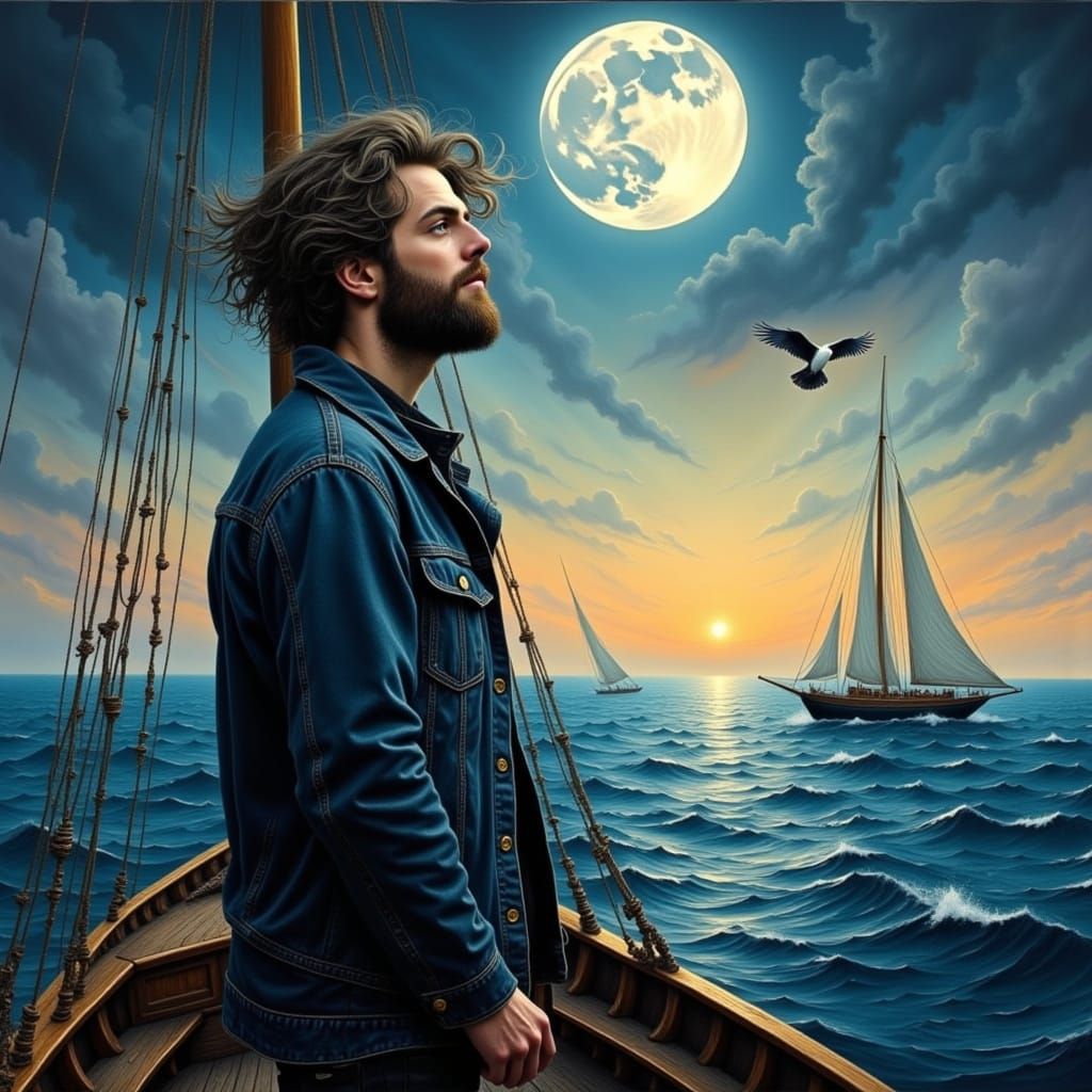 Sailor Under Tranquil Twilight Seascape