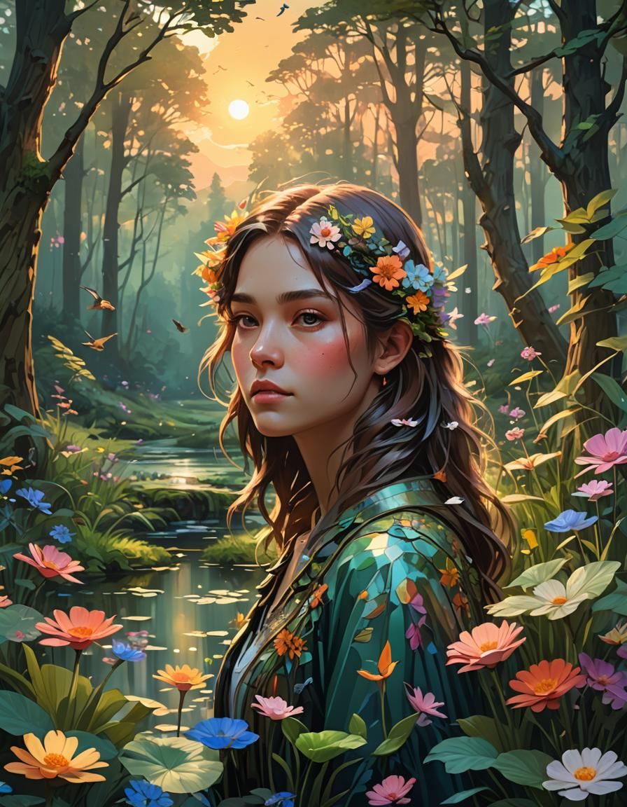 Forest Sunset Portrait: Hyperdetailed Concept Art