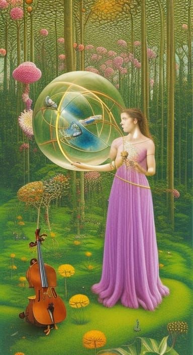 Cellist on Stargazing Platform in Surreal Style