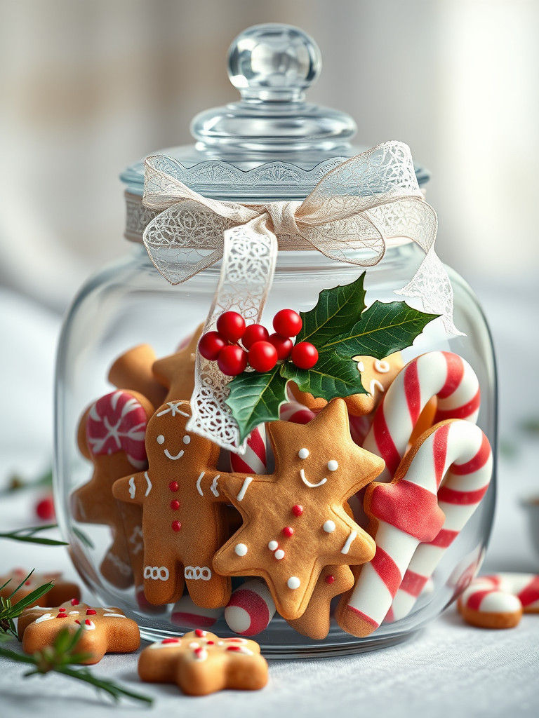 Christmas Cookies in Apothecary Jar: Watercolor Illustration