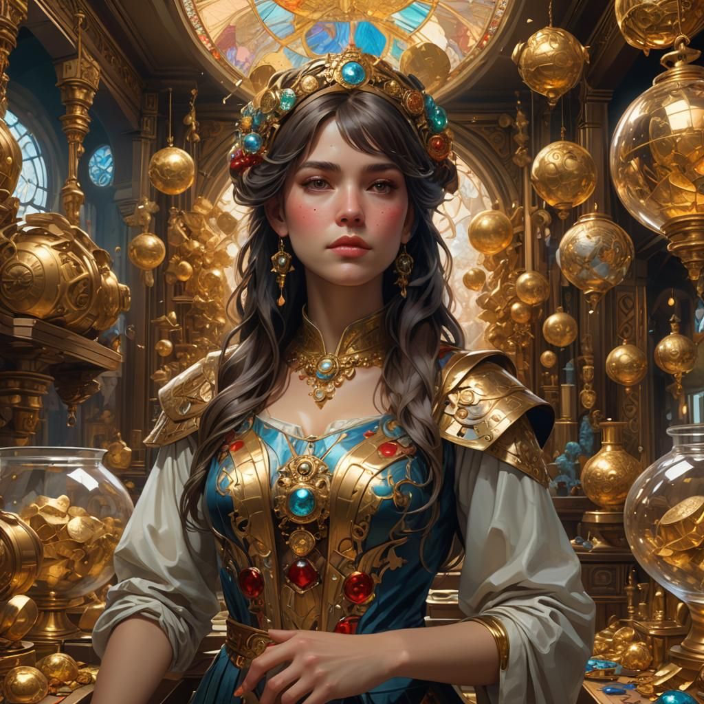 Woman in Treasure Room: Detailed Digital Art