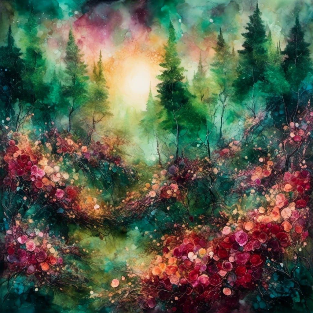 Idyllic Fantasy Landscape with Blooming Roses