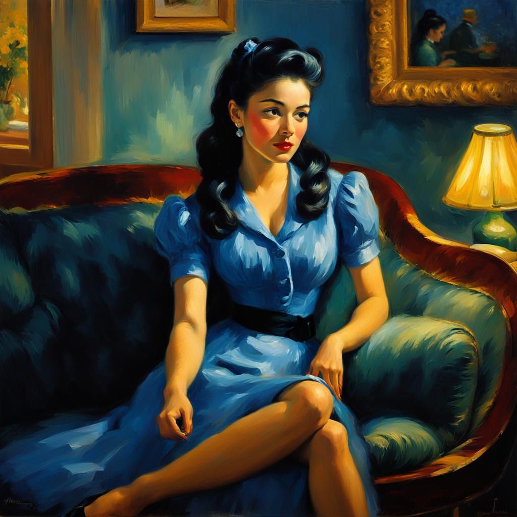 1950s Woman in Impressionist Painting Style
