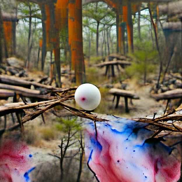 Watercolor Ping Pong Ball in a Dead Forest