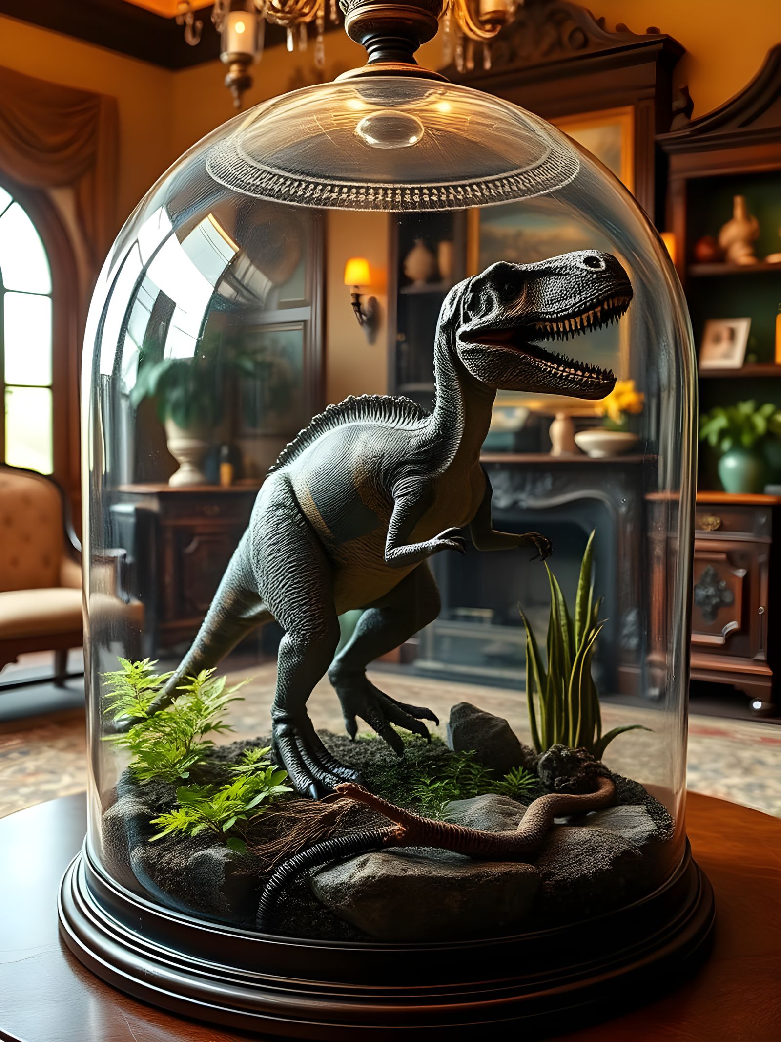 Dinosaur Terrarium in Victorian Parlor