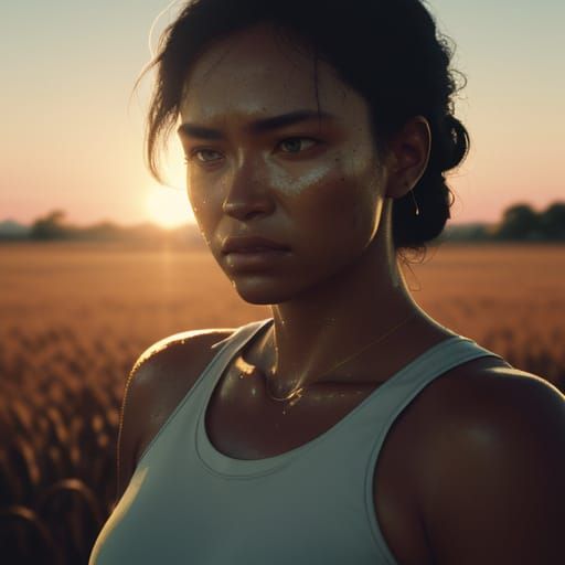 Sweaty Person on Hot Summer Day Cinematic Film Still