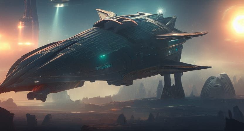 Futuristic City Under Spaceship Attack in Detailed Matte Pai...