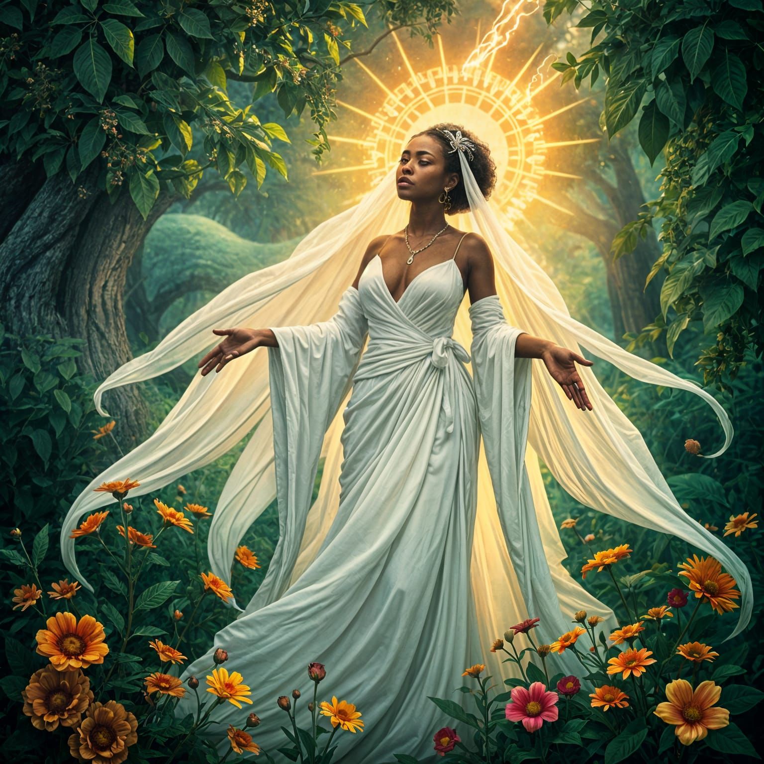 Ethereal Black Woman in Afrofuturist Style