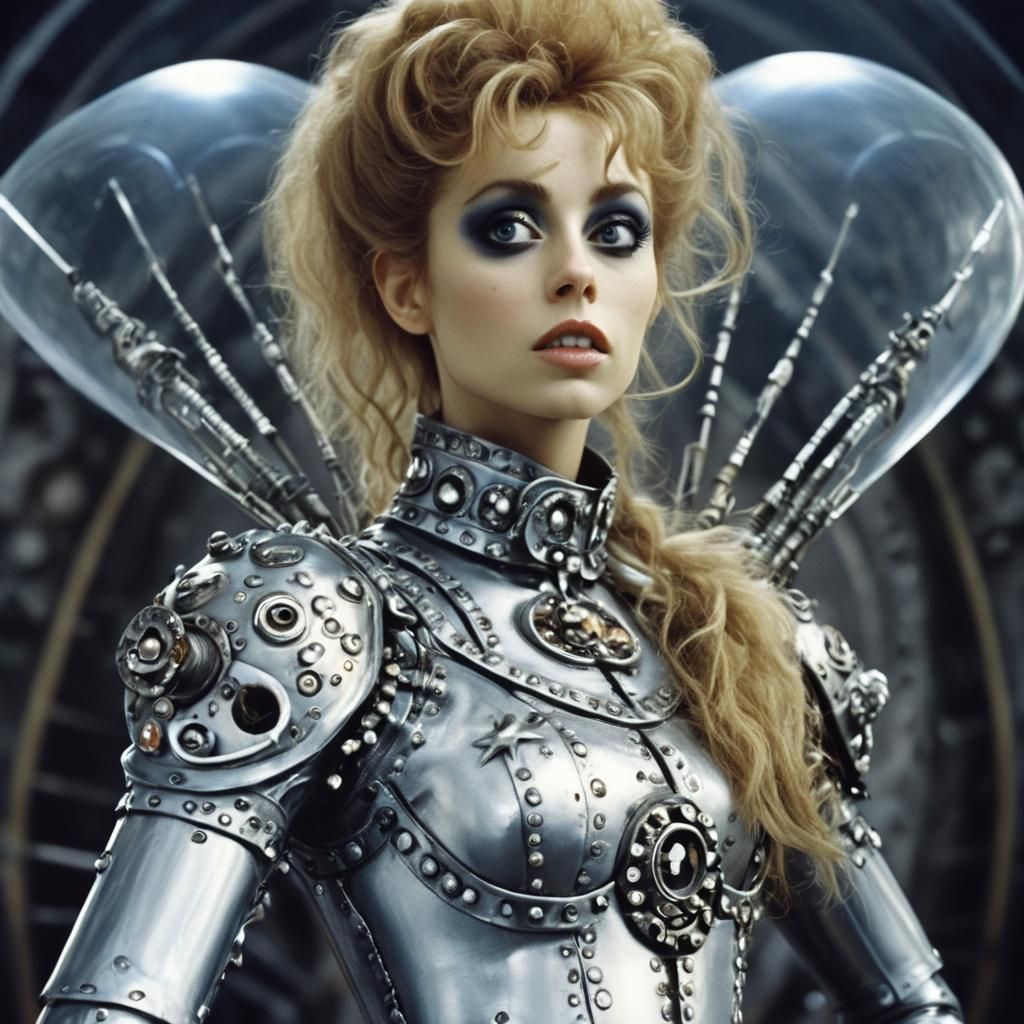 Hyperreal Barbarella in a Tim Burton Style