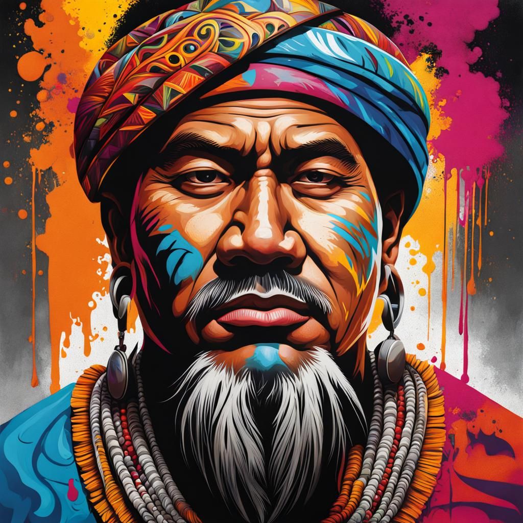 Traditional Samoan Man in Graffiti Art Style