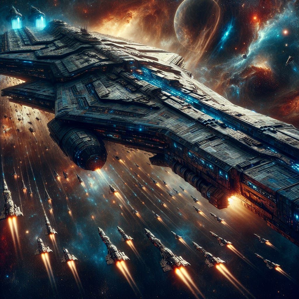 Sci-Fi Battleship Traversing Deep Space
