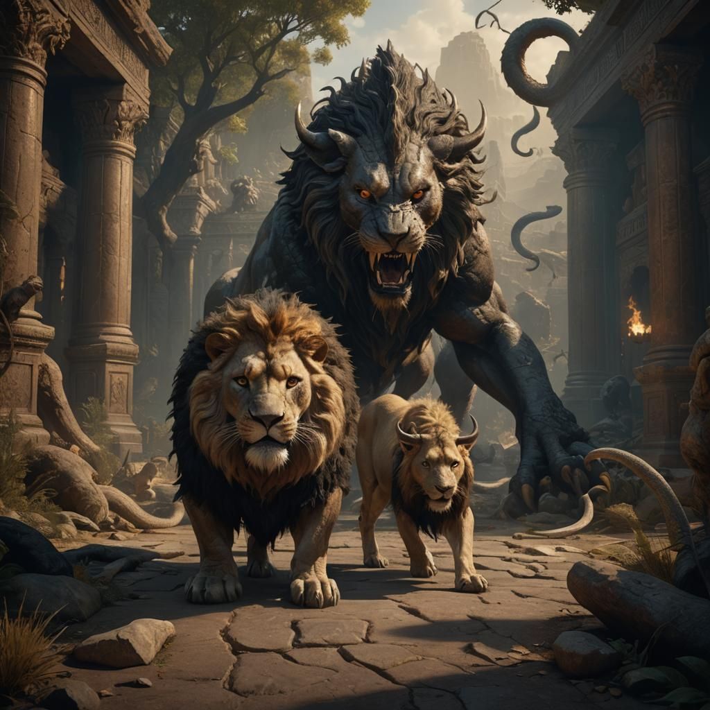 Majestic Chimera in Dark Fantasy Style