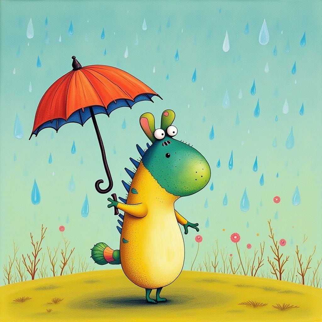 Cute Creature in Rainy Van Gogh Inspired Scene