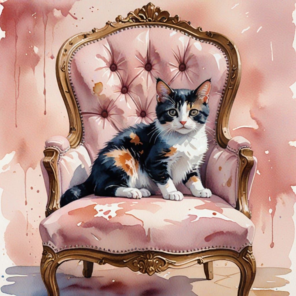 Whimsical Calico Kitten in Dreamy Watercolor