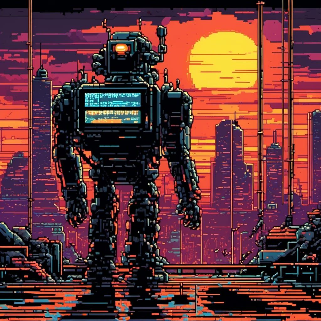 Retro Sci-Fi Biopunk Robot Pixel Art