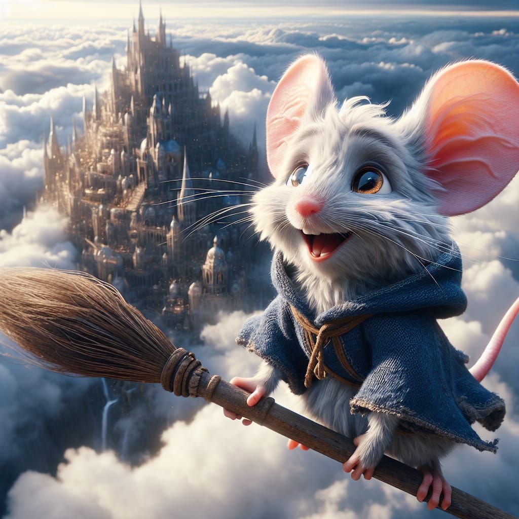 Mouse Embarks on Whimsical Sky Castle Quest in Medieval Styl...