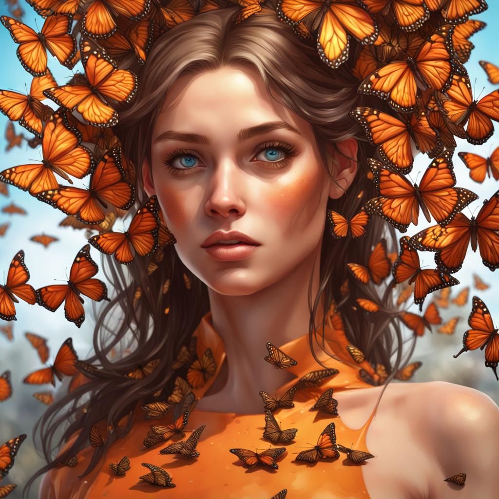 Butterfly Girl Portrait in Hyperdetailed Art Style