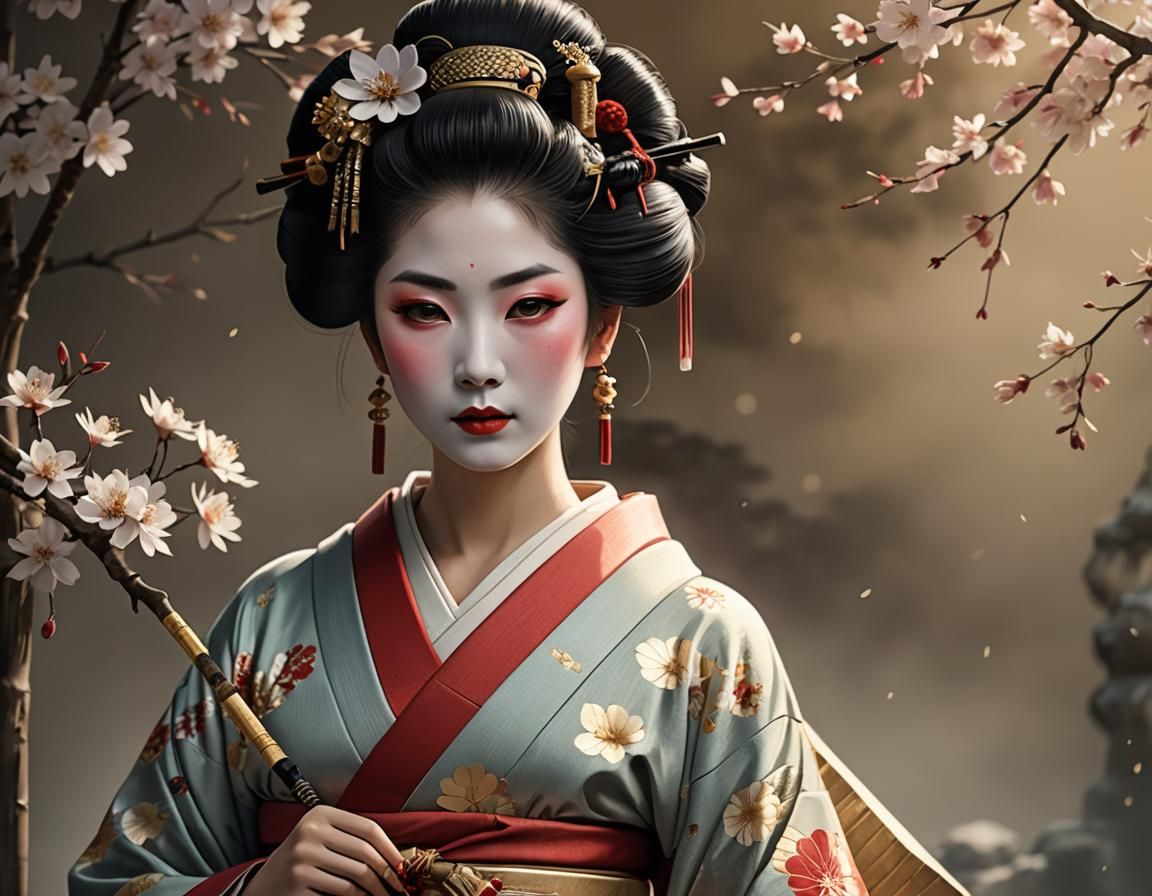 Elegant Geisha in Traditional Japanese Art Style