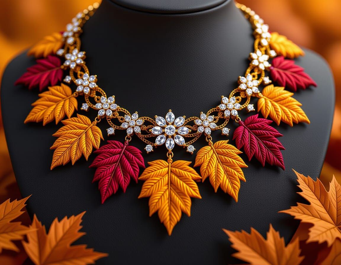 Photorealistic Diamond Painting of Autumn Leaf Necklace