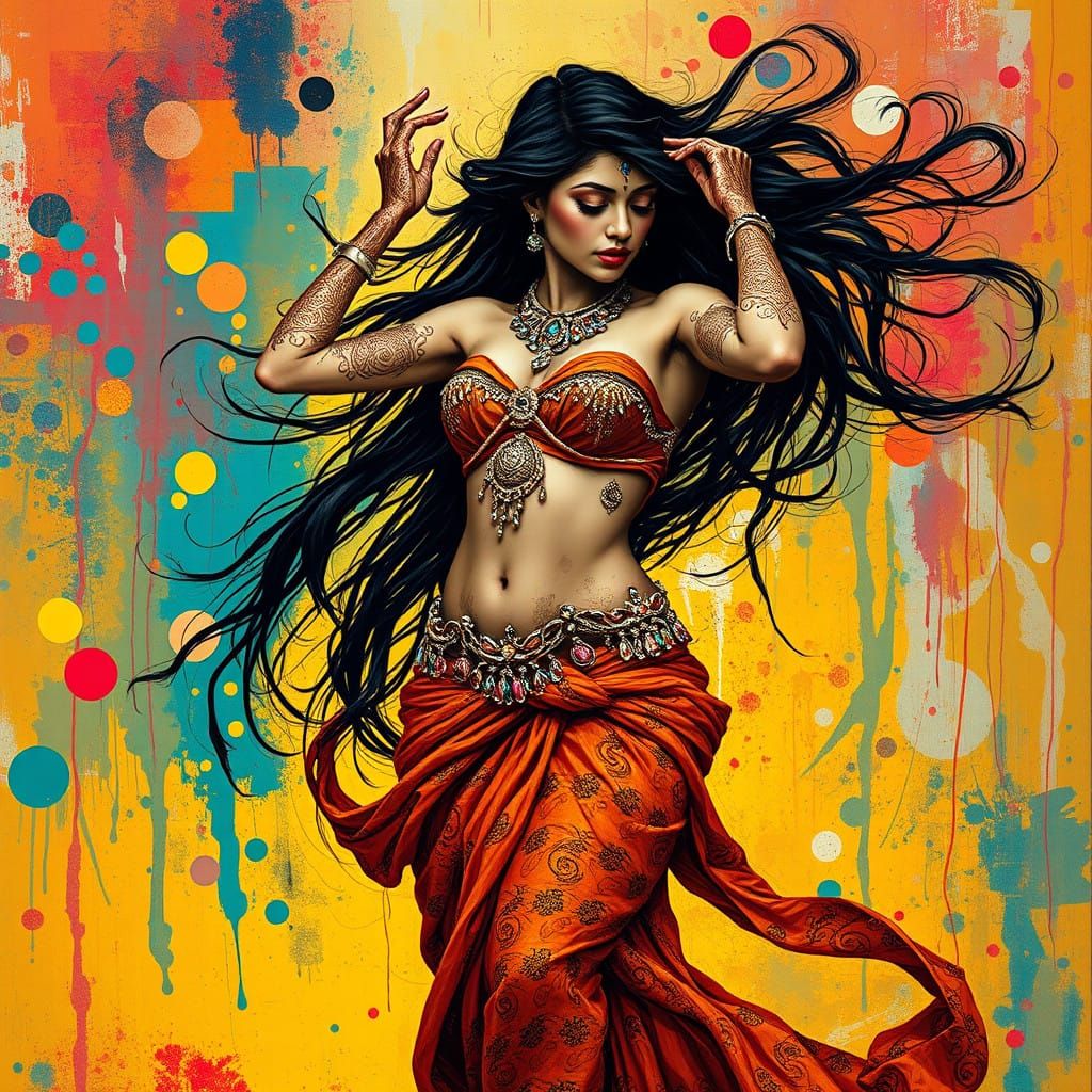 Ethereal Belly Dancer in Vibrant, Expressionist Style