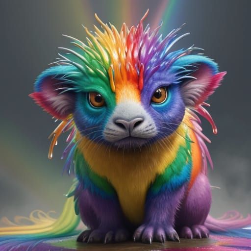 Vibrant Rainbow Entity Erupts in Multicolored Realm