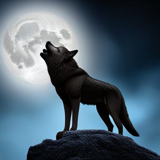 Wolf Howling at Moonlit Cliffside