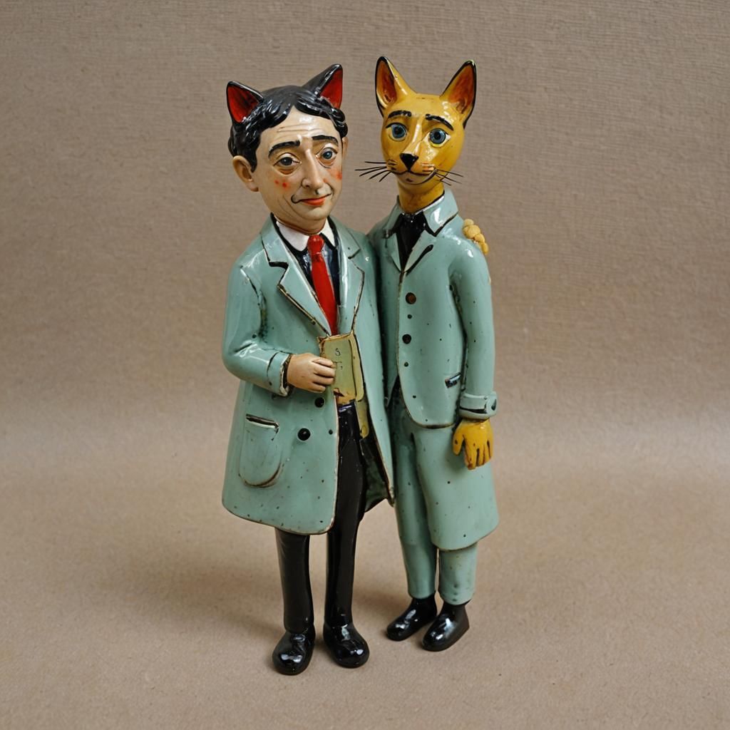 Philip Glass and Cat: Enamel Figurine, Soutine & Miro Style