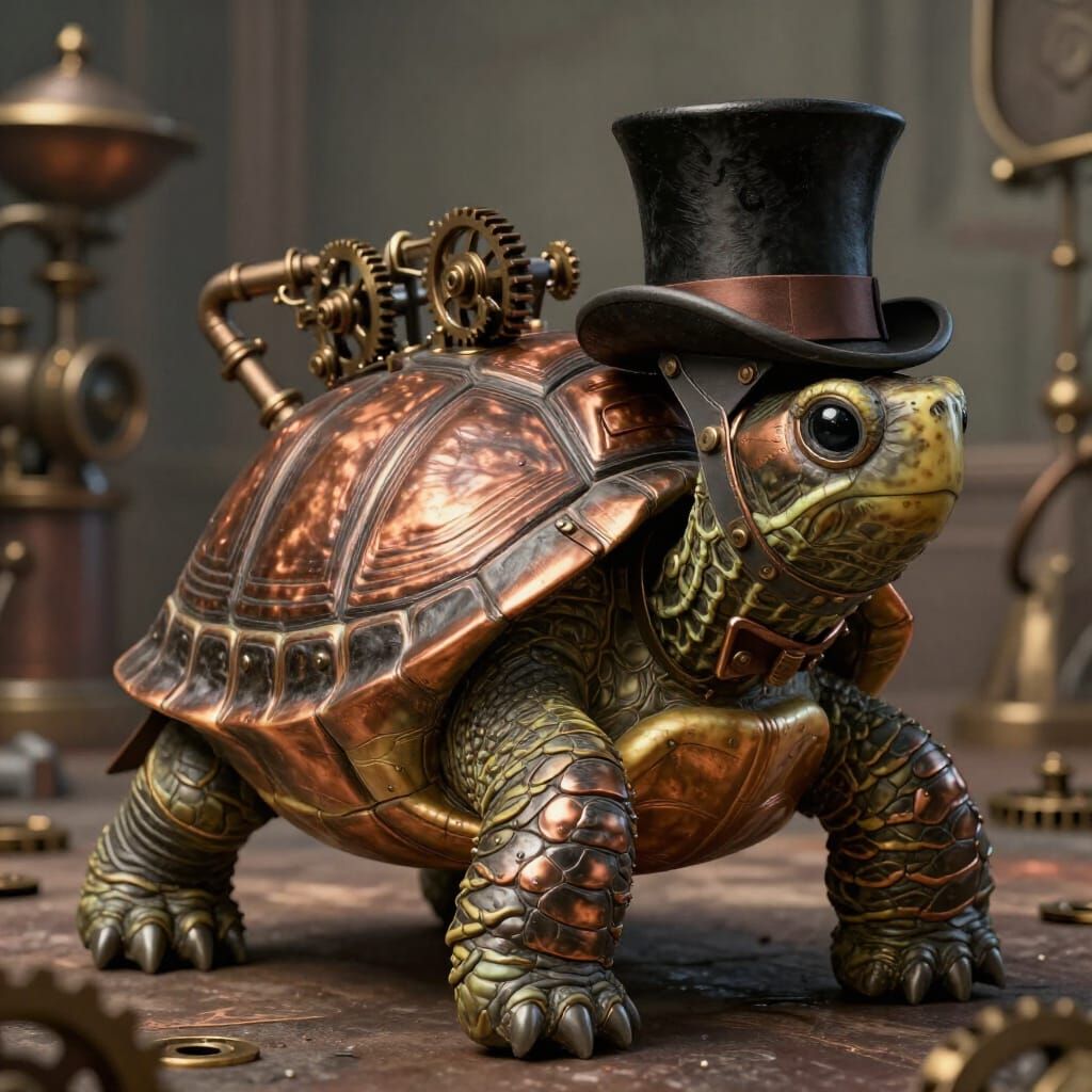 Steampunk Turtle Gentleman with Monocle and Top Hat