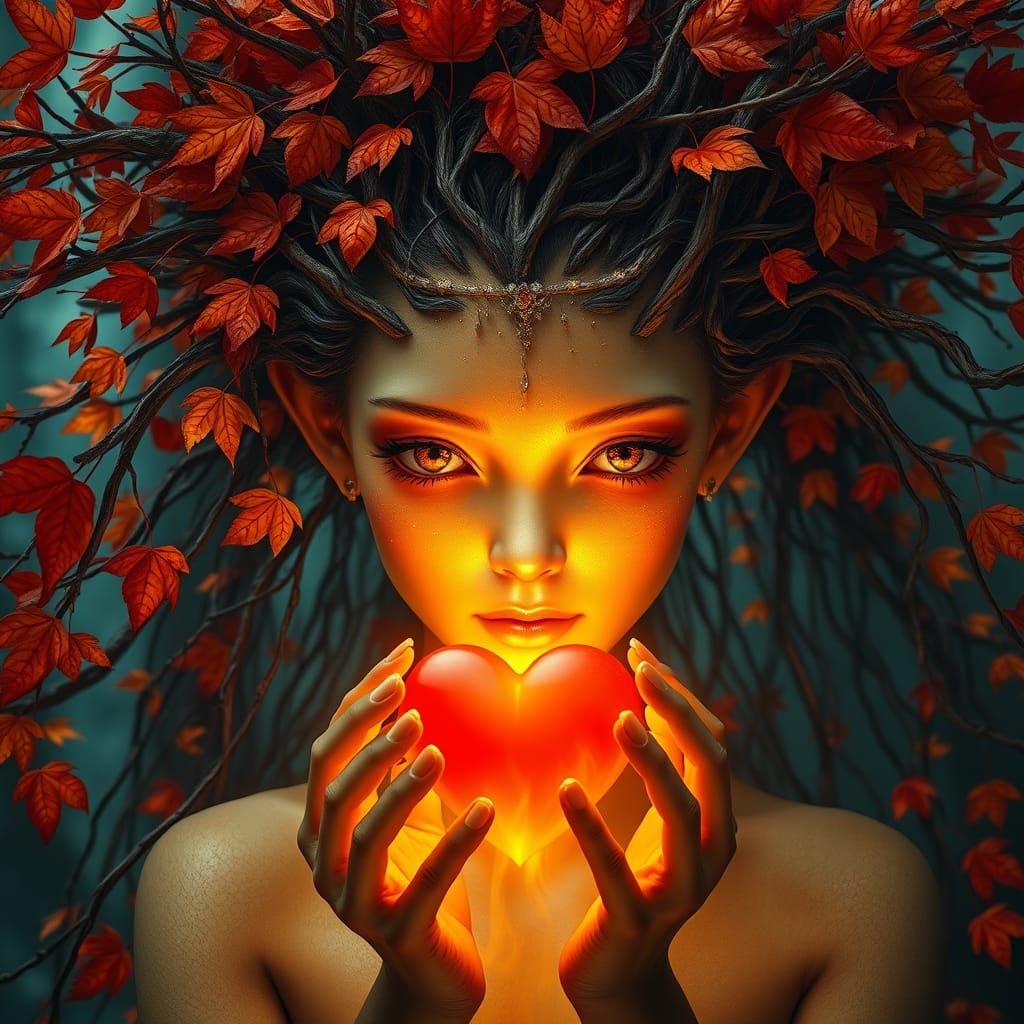 *A mystical forest creature, surreal humanoid tree with fema...