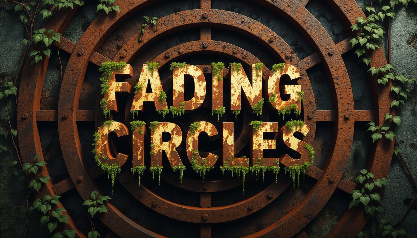 Fading Circles: Rusty Text Amidst Plant Growth