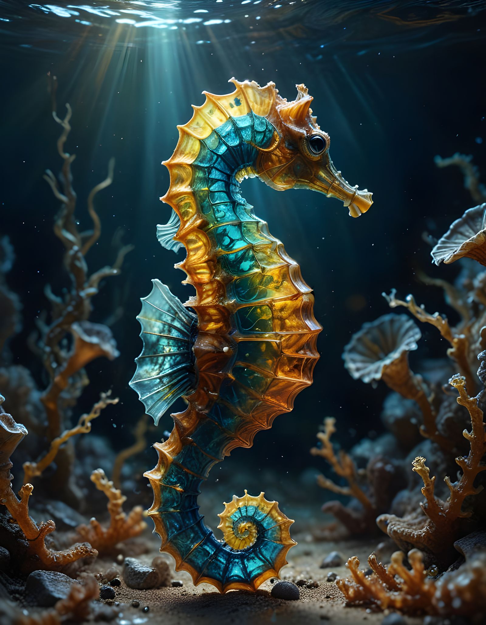 Surreal Seahorse Radiates Ethereal Glow in Hyper-Maximalist ...