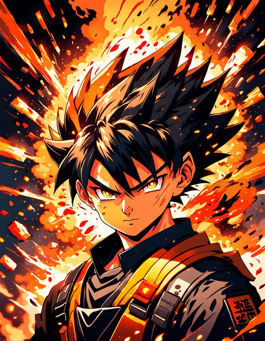 Fiery Explosion in Dynamic Anime Style