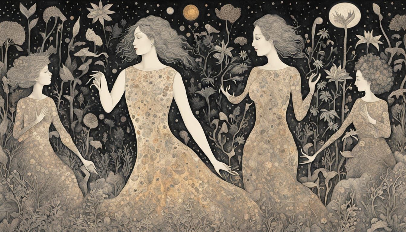 Mystical Goddess Emerges from the Forest Floor in a Tapestry...