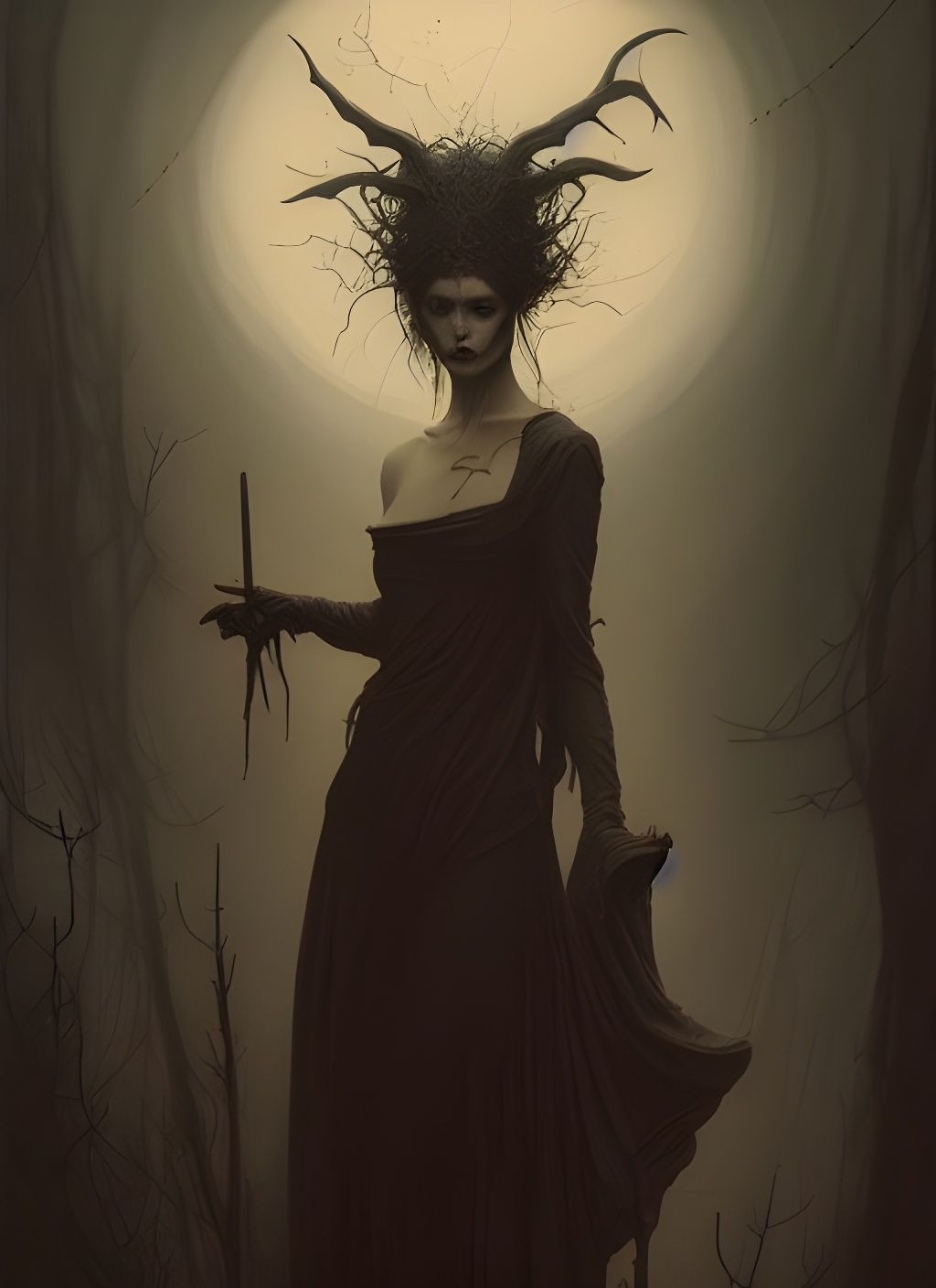 Sinister Witch Portrait in Photorealistic Style