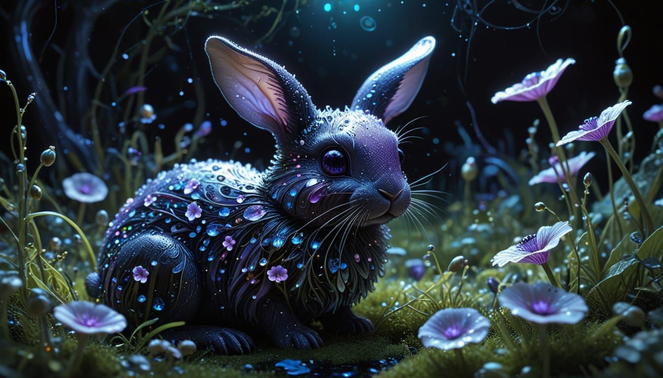 Luminescent Purple Mushrooms in Enchanted Orchard, Fantasy R...