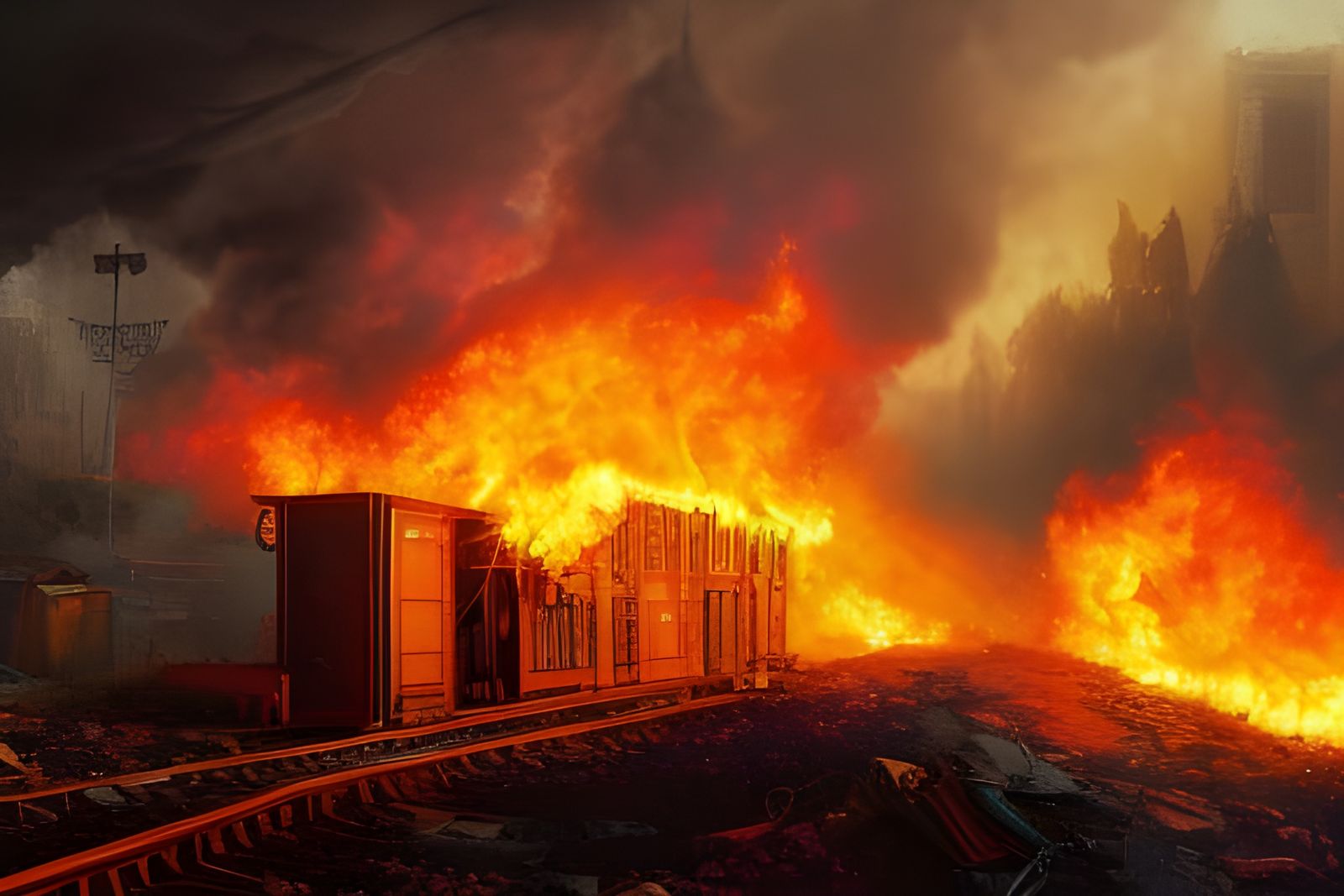 Dumpster Fire Trainwreck: Hyperdetailed Digital Matte Painti...