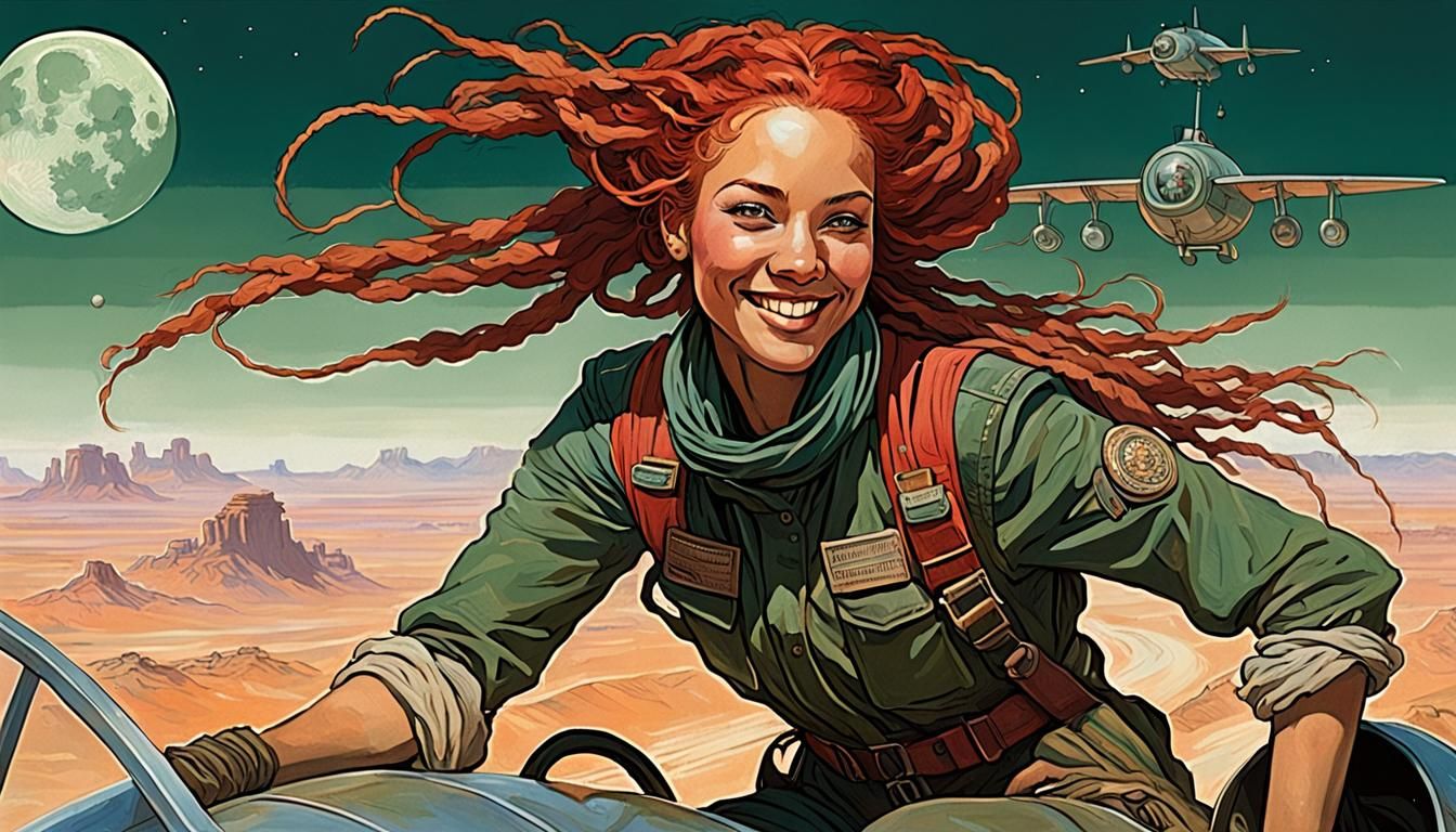 Steam-Powered Speeder with Cargo Girl in Desert